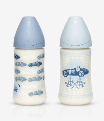 Biberon M avec tétine en Silicone 270 ml "Toys"+0-6m bleu