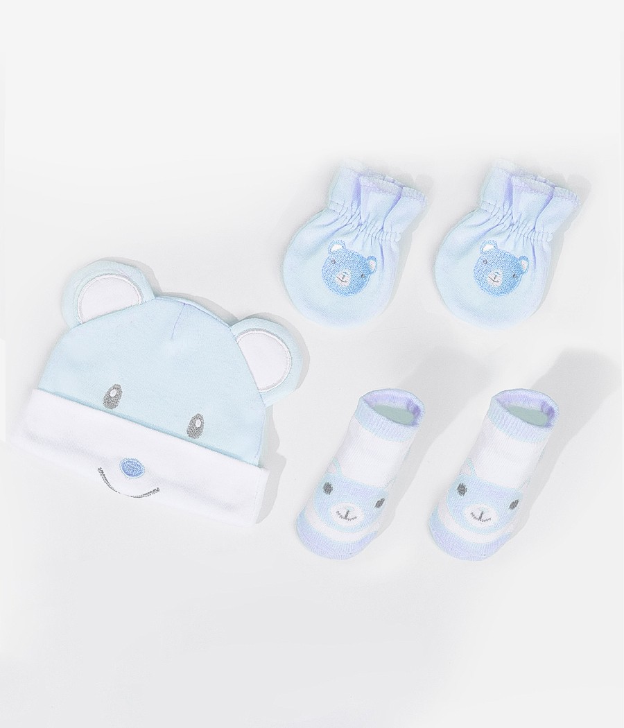 pack bleu Coffret bonnet -moufle et chaussettes bleu pour garçons – Image 1