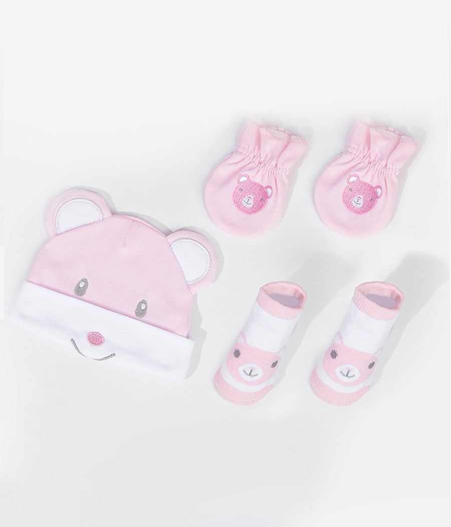 pack rose Coffret bonnet -moufle et chaussettes pour filles – Image 1