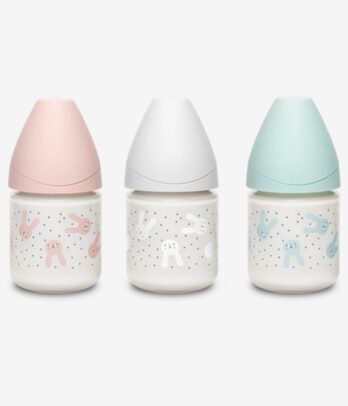 Biberon premium S 150ml avec tétine silicone "bébés lapins"+0m
