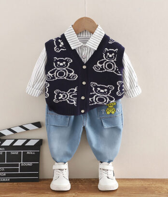 Set de cardigan sans manches , chemiser et pantalon en jean