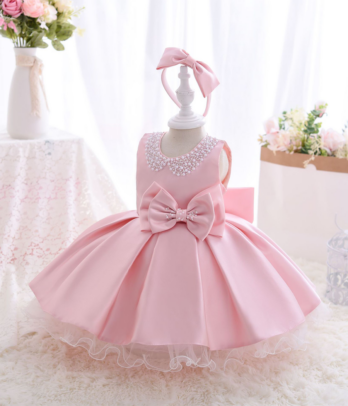 Robe princesse de col Claudine perlée + serre tête