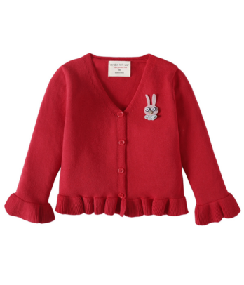 Gilet col v tricoté rouge