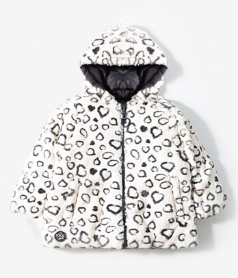 Veste double-face en peluche stretch blanc cassé avec imprimé léopardé gris