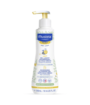 Gel lavant Mustela nourrissant au Cold Cream à la cire d'abeille BIO peau sèche 300 ml