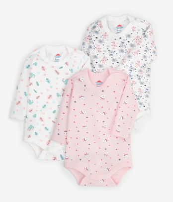Lot de trois body imprimés pour bébé fille couleur Rose et Blanc