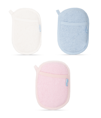 Gants de toilette pour bébé Rose/Bleu et Blanc