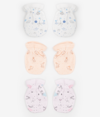 Lot de trois paires de moufles filles de couleur Rose/ Blanche et Saumon