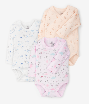 Lot de trois body imprimés pour bébé fille couleur Rose/Blanc/Saumon