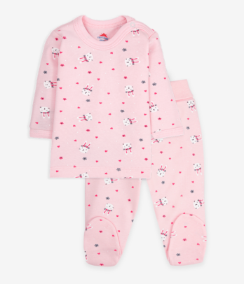 Pyjama rose de 2 pièces à pantalon fermé pour nouveau-né