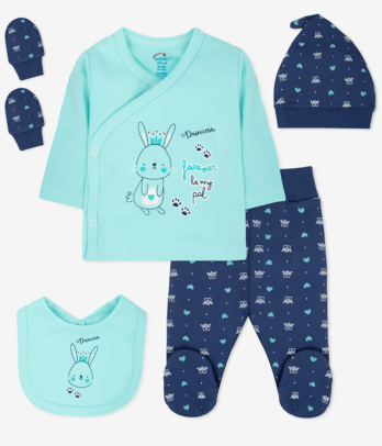 Ensemble 100% coton bio 5 pièces vert d'eau