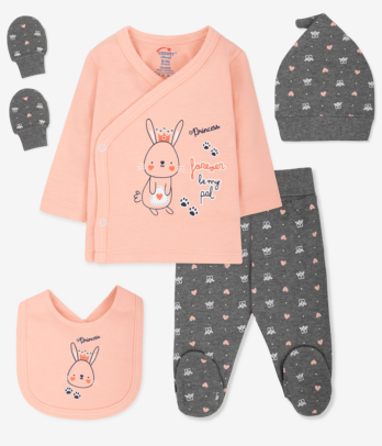 Ensemble pour bébé de couleur rose 100% coton bio