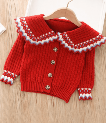 Cardigan à col poupée rouge pour filles