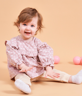 Barboteuse rose et beige pour petite fille