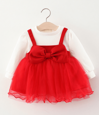 Robe rouge et blanc en daim une pièce pour fille
