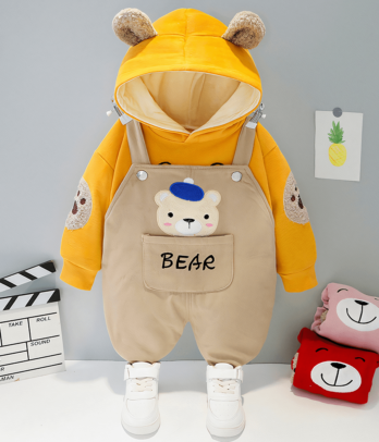 Ensemble salopette 'Little Bear' beige avec sweatshirt jaune