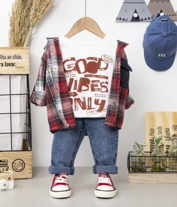 Ensemble chemise à carreaux t shirt et jean pour garçon