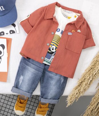 Ensemble 3 pièces à chemise manches longues pour garçon