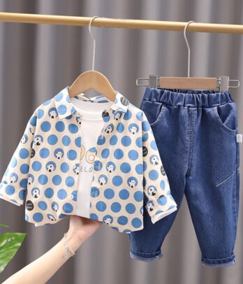 Ensemble trois pièces à pois pour garçon