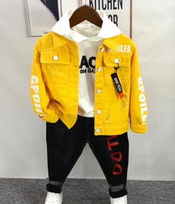 Ensemble trois pièces pour garçon veste en jean jaune avec sweat
