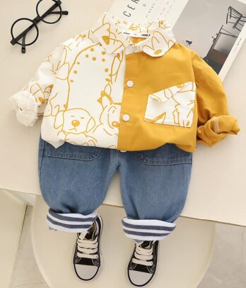 Ensemble deux pièces chemise jaune et jean pour garçon