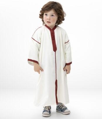 Qamis blanc avec galon bordeaux