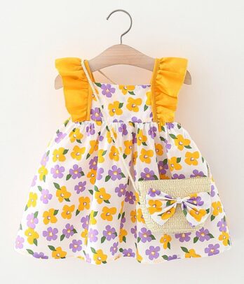 Robe d'été à fleurs jaunes et violettes