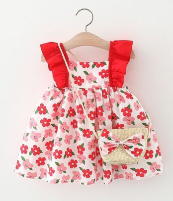 Robe à fleurs rouges pour bébé fille