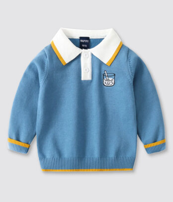 Pull bleu en laine à col classique garçon