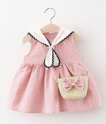 Robe d'été rose à carreaux pour filles