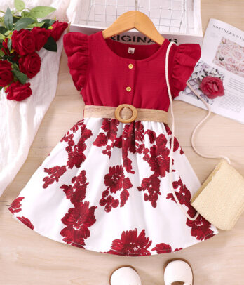 Robe d'été rouge fleuri sac non inclus