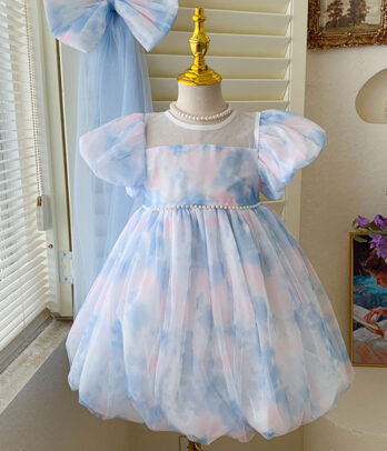 Robe princesse bleu à nœud