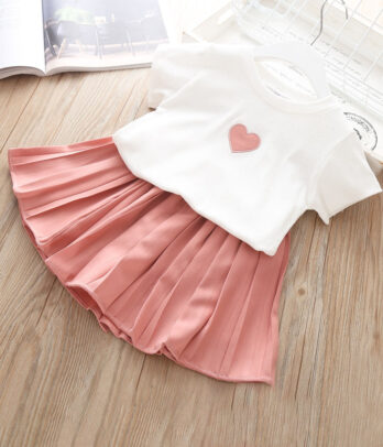 Ensemble de jupe petit cœur rose pour fillettes :