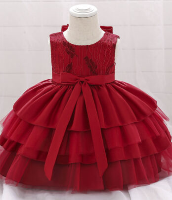 Robe princesse rouge sans manches en tulle avec nœud