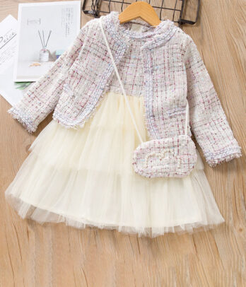 Ensemble de robe en tulle et tweed pour fillettes