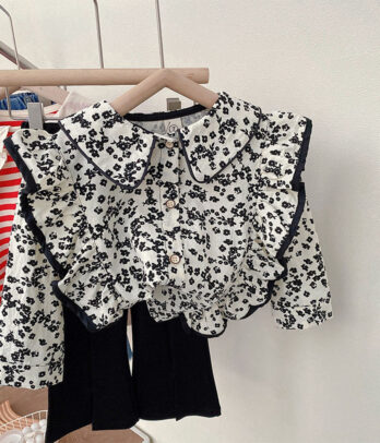 Ensemble de pantalon et chemise noir et blanc pour filles