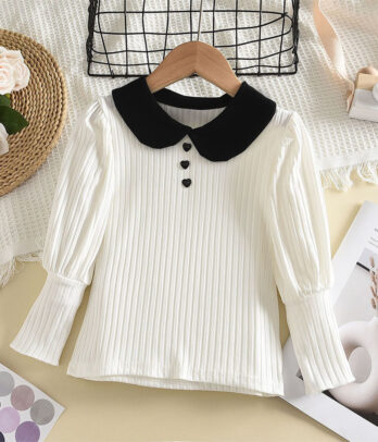 Pull blanc à col claudine pour fille