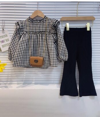 Ensemble de chemise classe et pantalon patte d'éléphant pour fille