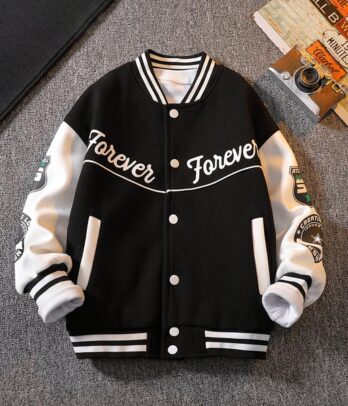 Veste noir style baseball jacket à motifs