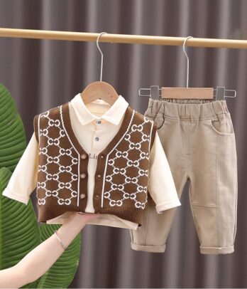 Ensemble 3 pièces gilet marron pour garçon