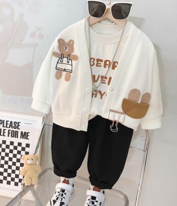 Ensemble trois pièces lovely bear blanc pour garçon