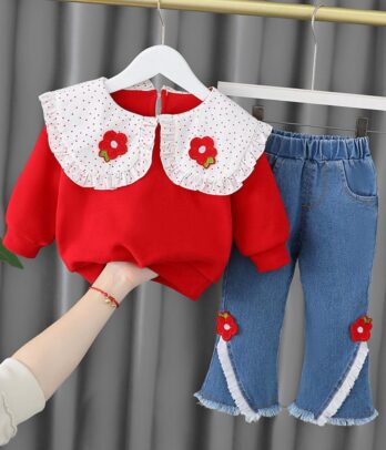 Ensemble deux pièces pull rouge pour fille