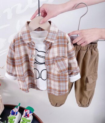Ensemble 3 pièces chemise à carreaux