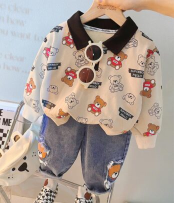Ensemble pull polo et jean motif ourson