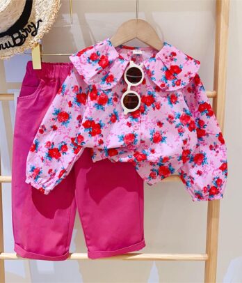 Ensemble de pantalon rose fleuri pour fillettes