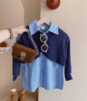 Chemise bleu ciel effet gilet pour fillettes