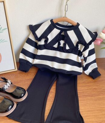 Ensemble de pantalon patte d'eph et pull à rayures pour filles