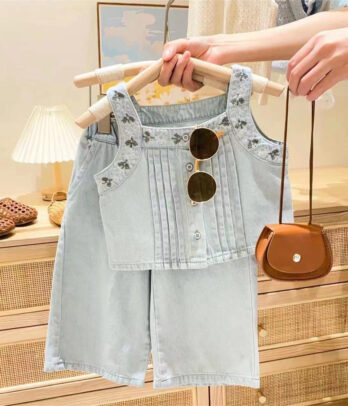Ensemble gris de crop et pantalon pour fillettes