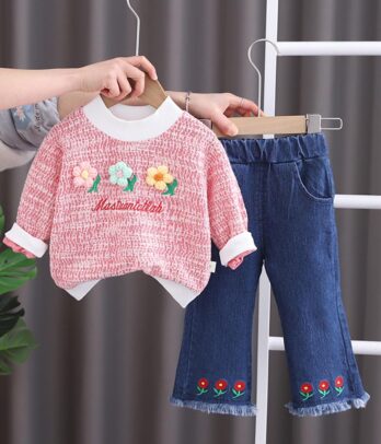 Ensemble pull rose et jean pour fille 