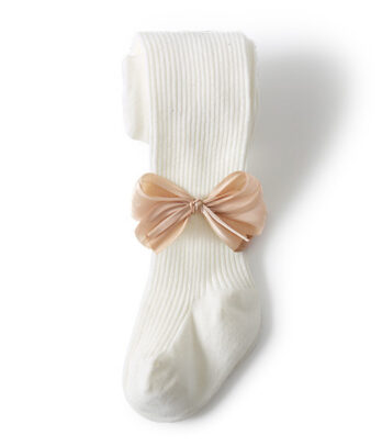 Bas collants blanc à nœud fantaisie